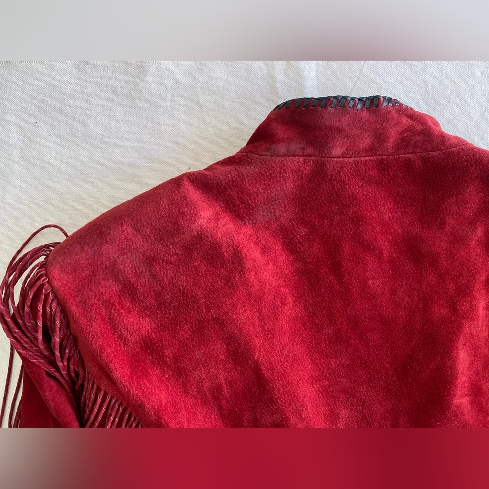Cripple Creek Vintage 90s Red Leather Beaded Fringe Jacket Native Boho Bold XL - Picture 14 of 16